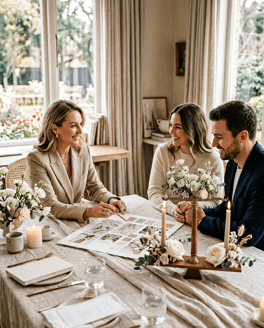 wedding planner hablando con pareja